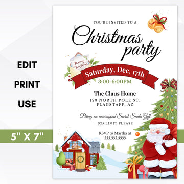 editable secret santa gift exchange invitation